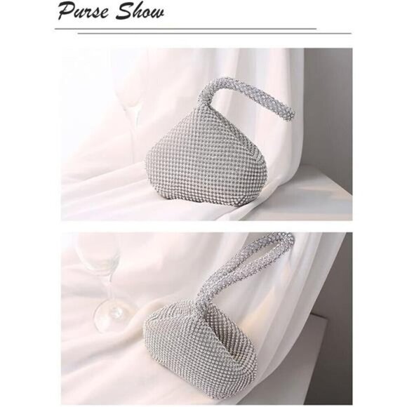 Purse Bag Bling Sparkly Rhinestone Diamond Triangle Designer Chain Clutch - Picture 5 of 7